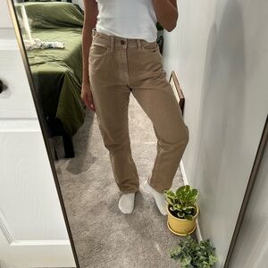 Tan High-Waisted Straight Leg Jeans